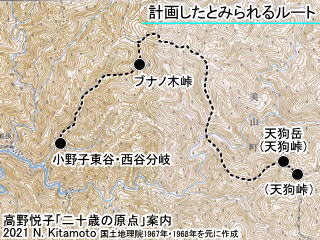 計画した天狗岳へのルート