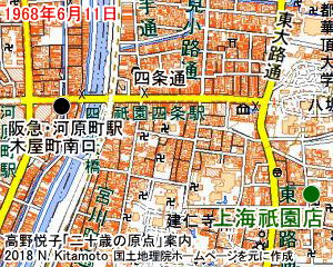上海祇園下河原店と阪急河原町駅地図